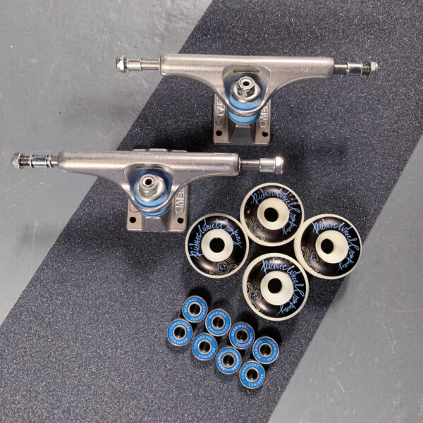 Complete Skateboard Hardware Bundle from Braille Skateboarding World - Everything you need to make your new skateboard deck a complete. Trucks, wheels, bearings, bolts and griptape